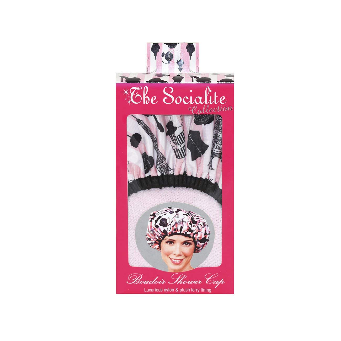 Betty Dain Socialite Collection Terry Lined Shower Cap, Waterproof Nylon Exterior, Reversible Design for Shower or Sleeping Cap, Oversized for All Hair Lengths, Elasticized Hem, Boudoir : Shower Cap For Women : Beauty