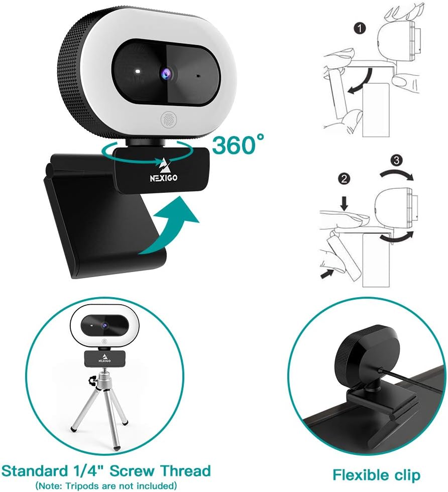 2021 NexiGo StreamCam N930E, 1080P Webcam with Ring Light and Privacy Cover, Auto-Focus, Plug and Play, Web Camera for Online Learning, Zoom Meeting Skype Teams, PC Mac Laptop Desktop Computer: Computers & Accessories