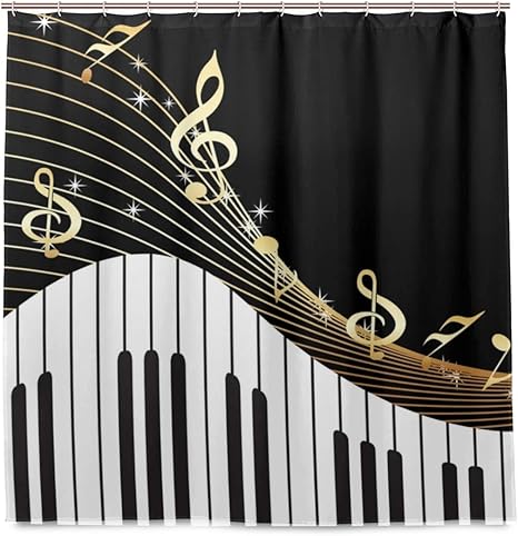 Amazon Patinisa 防水シャワーカーテン 黒の背景楽器ノートイラスト 浴室 目隠し 間仕切り取付簡単 カーテンリング付属 おしゃれ バスカーテン 180ｘ180cm シャワーカーテン ホーム キッチン オンライン通販