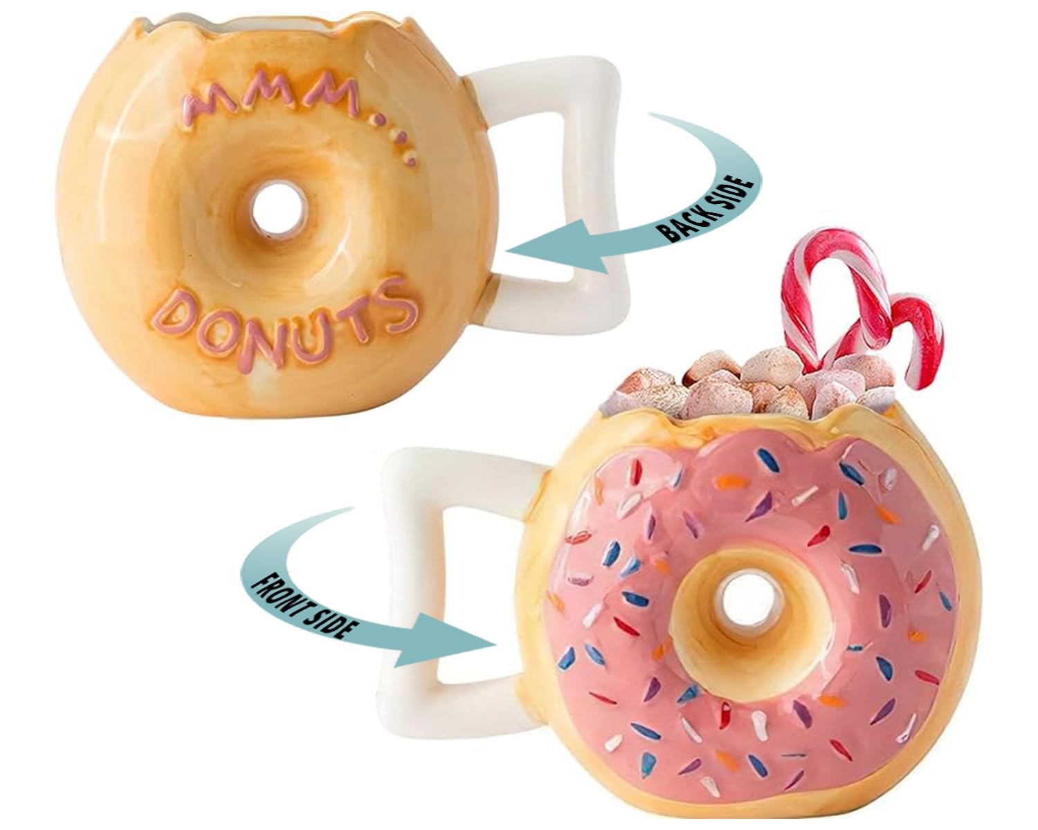Ceramic Donut Mug - Delicious Pink Glaze Doughnut with Sprinkles - Funny "MMM... Donuts!" Quote - Best Cup for Coffee, Tea, Hot Chocolate and More - Large 14 oz - Funny Coffee Mug Gift