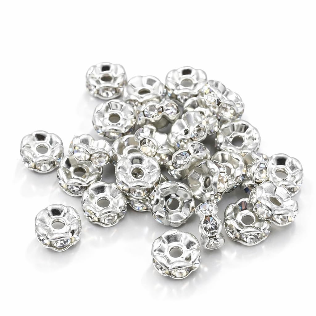 50x Crystal Rhinestone 6 mm Rondelle Spacer Beads Wavy Tone Tibetan Silver Colour Brass Metal Beads A Quality Rhinestone Pearls Rhinestones R32