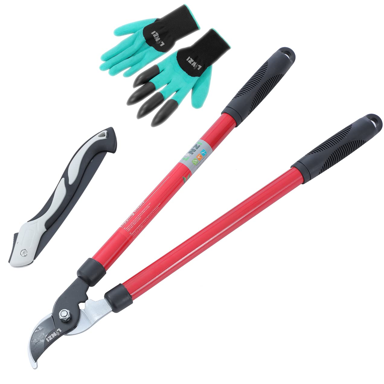 LINZI Garden Shears Set 3PCs, 520mm 20 Inch Bypass Loppers + 250mm Folding Pruning Saw Hacksaw + Garden Gloves as Tree and Shrub Care Kit 651236