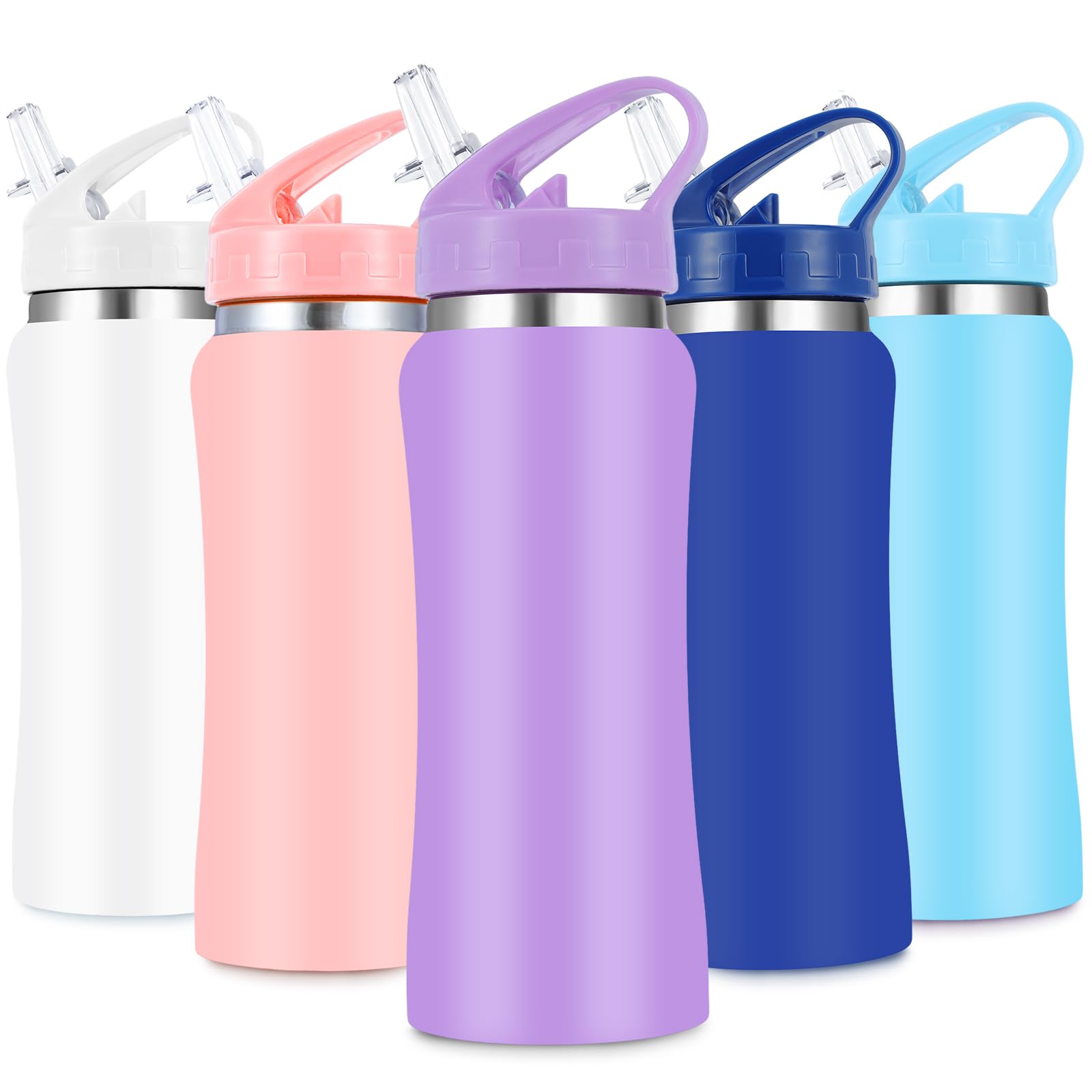 SUPPRUI Kids Stainless Steel Insulated Water Bottle with Straw,350 ml Small Water Bottles for School Reusable Metal Vacuum Small Flask Leakproof Keep Drinks Hot Cold for Boys Girls Children(Purple)