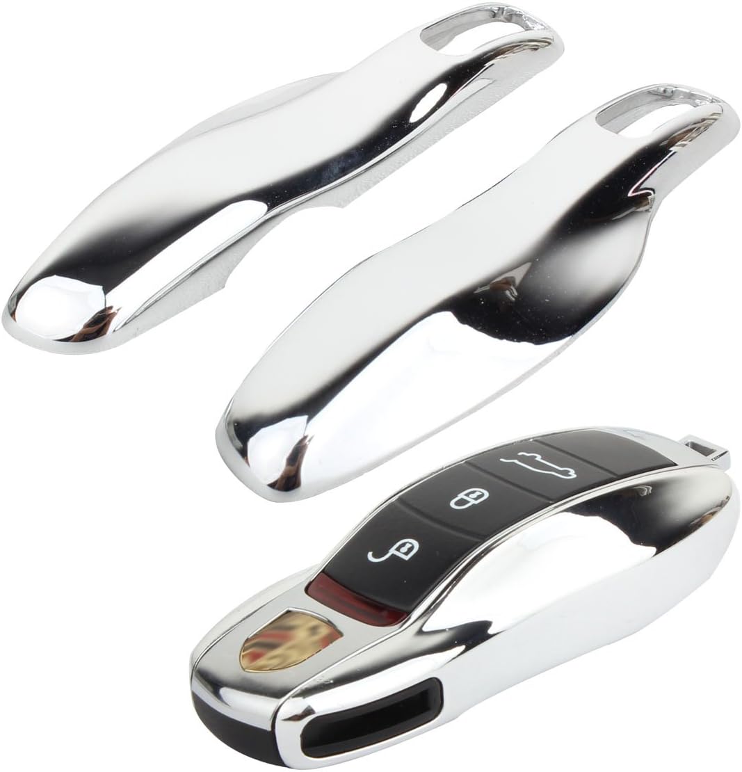 TOMALL Silver Key Cover for Cayenne 92A, Panamera 970, Macan Carrera 911, 991, Boxter Cayman 981, Silver Plating Chrome