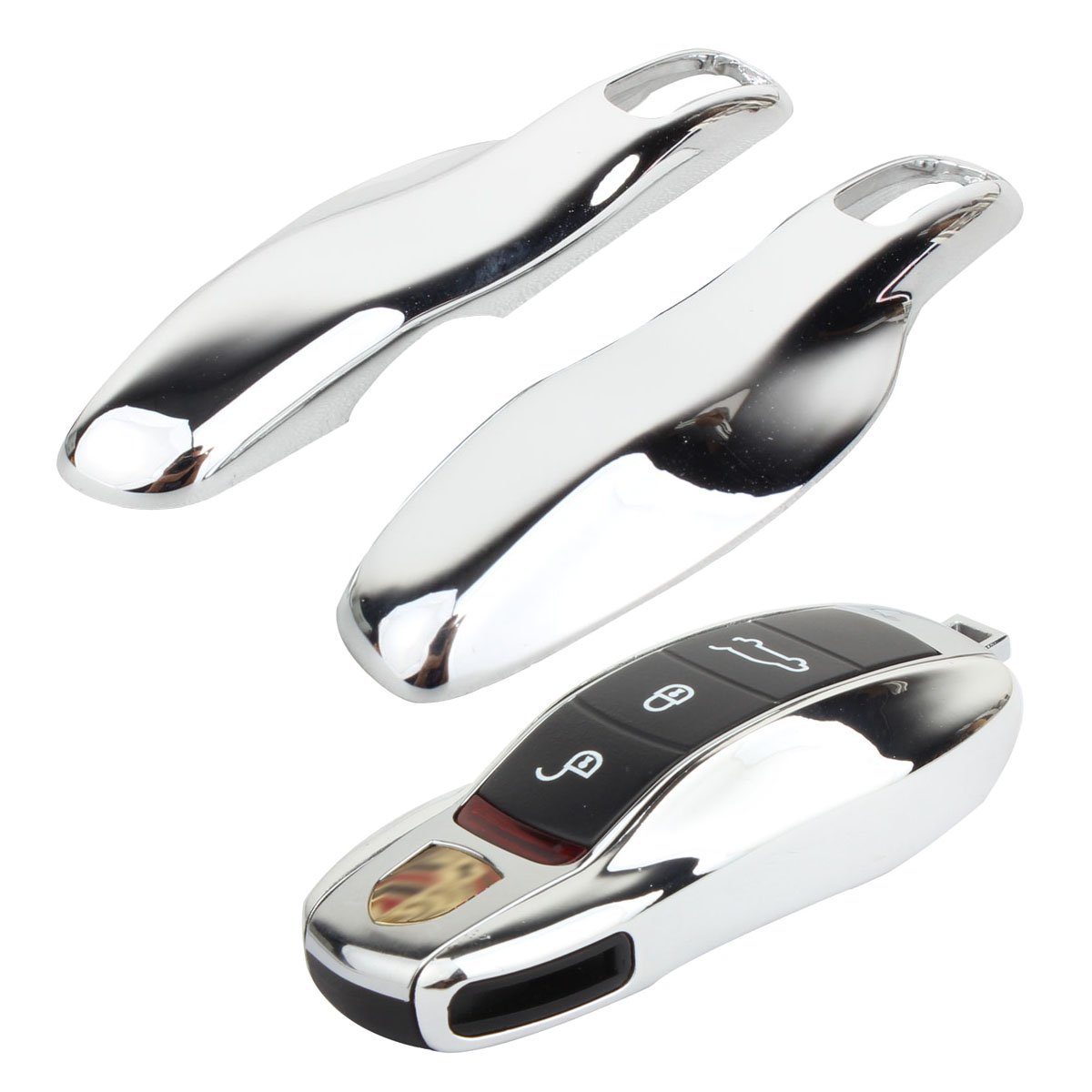 TOMALL Silver Key Cover for Cayenne 92A, Panamera 970, Macan Carrera 911, 991, Boxter Cayman 981, Silver Plating Chrome, Replacement Key Shell Case