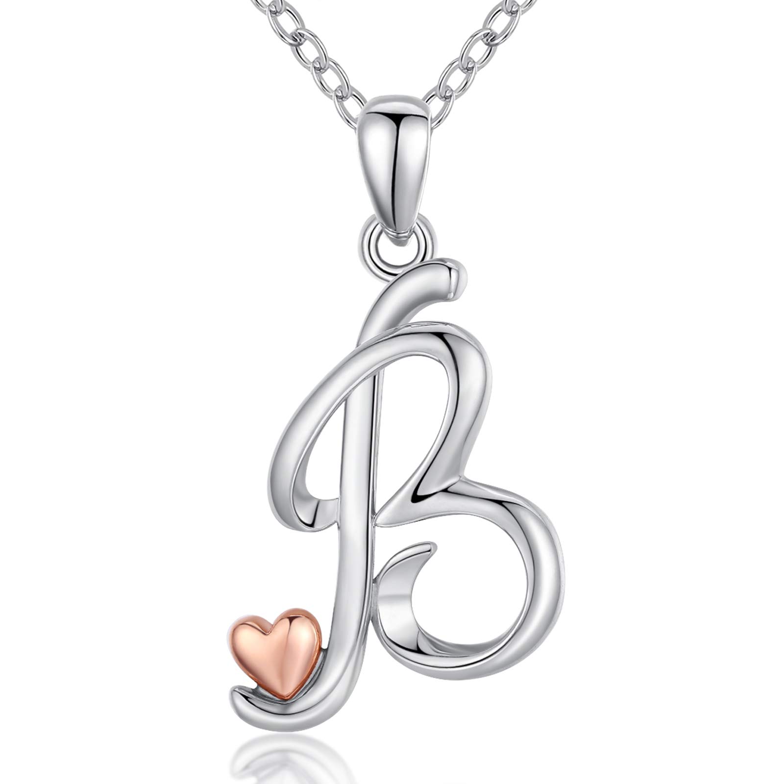 CELESTIA 925 Sterling Silver Initial Letter B and Heart Pendant Necklace Personalized Jewellery Gifts for Women Girls -18" Chain โ image 1