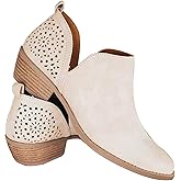 JITUUE Ankle Boots for women Casual Cut Out Slip On Low Heel Short Chunky Stacked Heel Perforated Side V Cut Western Booties Cutout Shoes