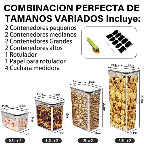 KIROGILY Contenedores de Alimentos Premium, sin BPA, Seguros y Duraderos, Apilables, juego de 8 Recipientes Herméticos para Almacenar, Adecuados para Cocina, Refrigerador, Gabinete