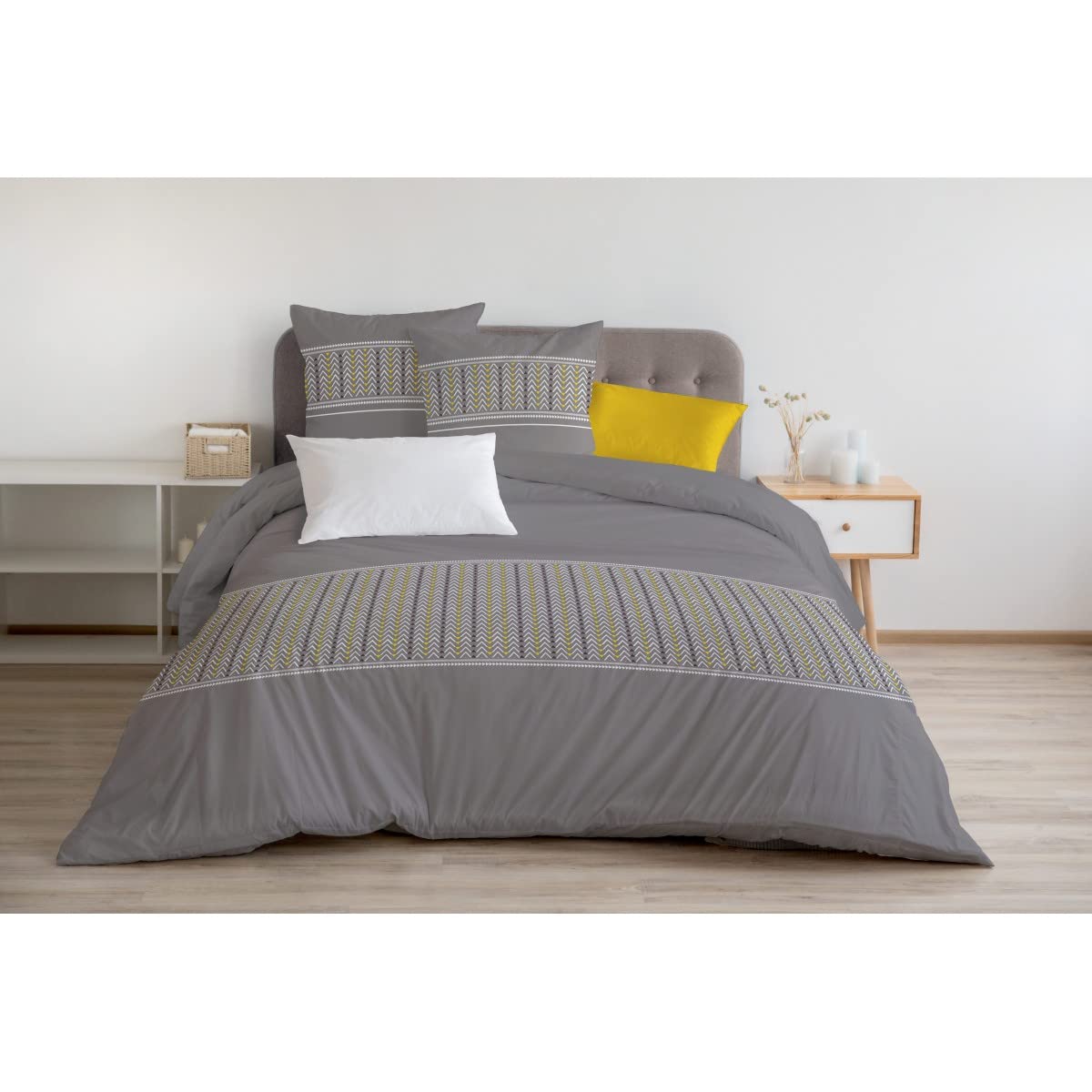 Home Passion | 3-Piece Duvet Cover | 100% Cotton - 57 Thread Count | Double - 240 x 260 cm | NAT Lemon