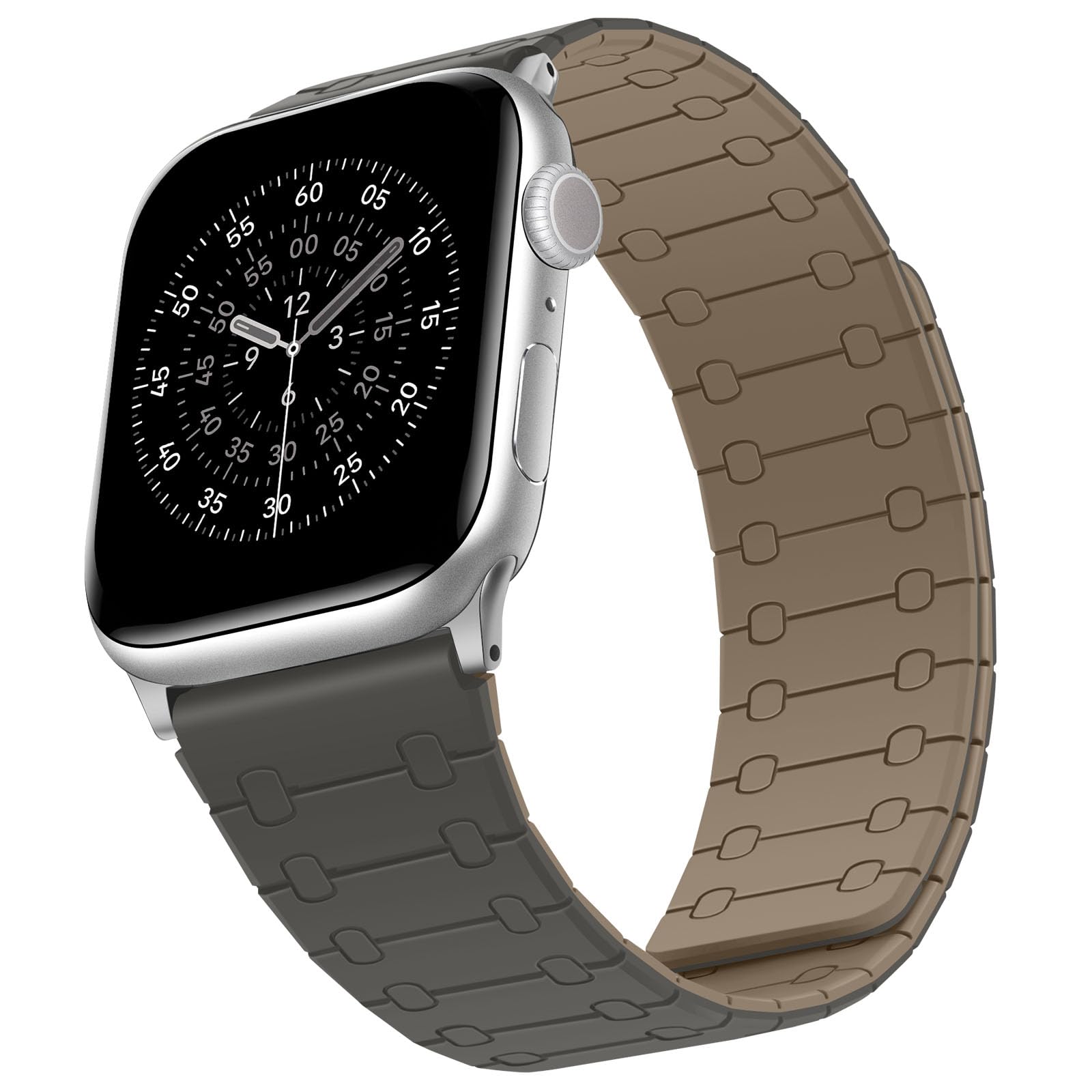 Sixmoat Double Sided Wearable Magnetic Band Compatible with Apple Watch Band 42mm(Series 10/11) 41mm 40mm 38mm for Men Women, Soft Silicone Strap for iWatch SE Series 11 10 9 8 7 6 5 4 3, Gray-Coffe