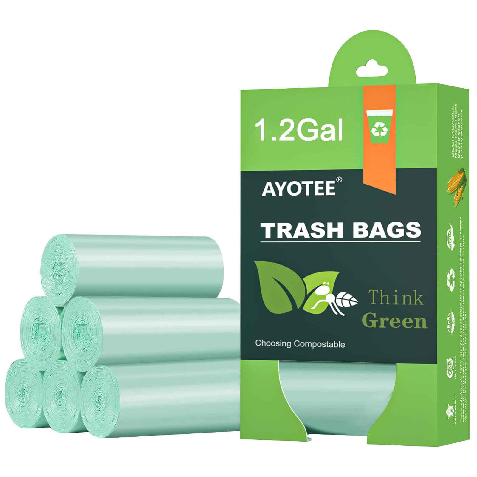 Photo 1 of 1.2 Gallon Small Trash Bags Garbage Bags, AYOTEE Mini Compostable Strong Bathroom Wastebasket Can Liners trash Bags for Home Office Kitchen fit 5L,5 Liter,1 Gal,Green