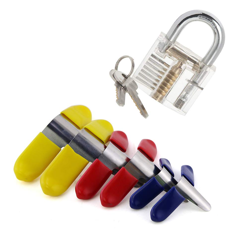 Loboo Idea Transparent Practice Padlock and 6pcs Padlock Shim Set for Lockpicking, Beginner and Pro Locksmiths