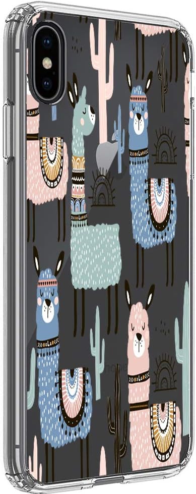 Ftonglogy iPhone Xs Max case, Animal Llama Pattern Printed Design Transparent Protection Crystal Bumper TPU Body Compatible with Apple iPhone Xs Max (Cactus)
