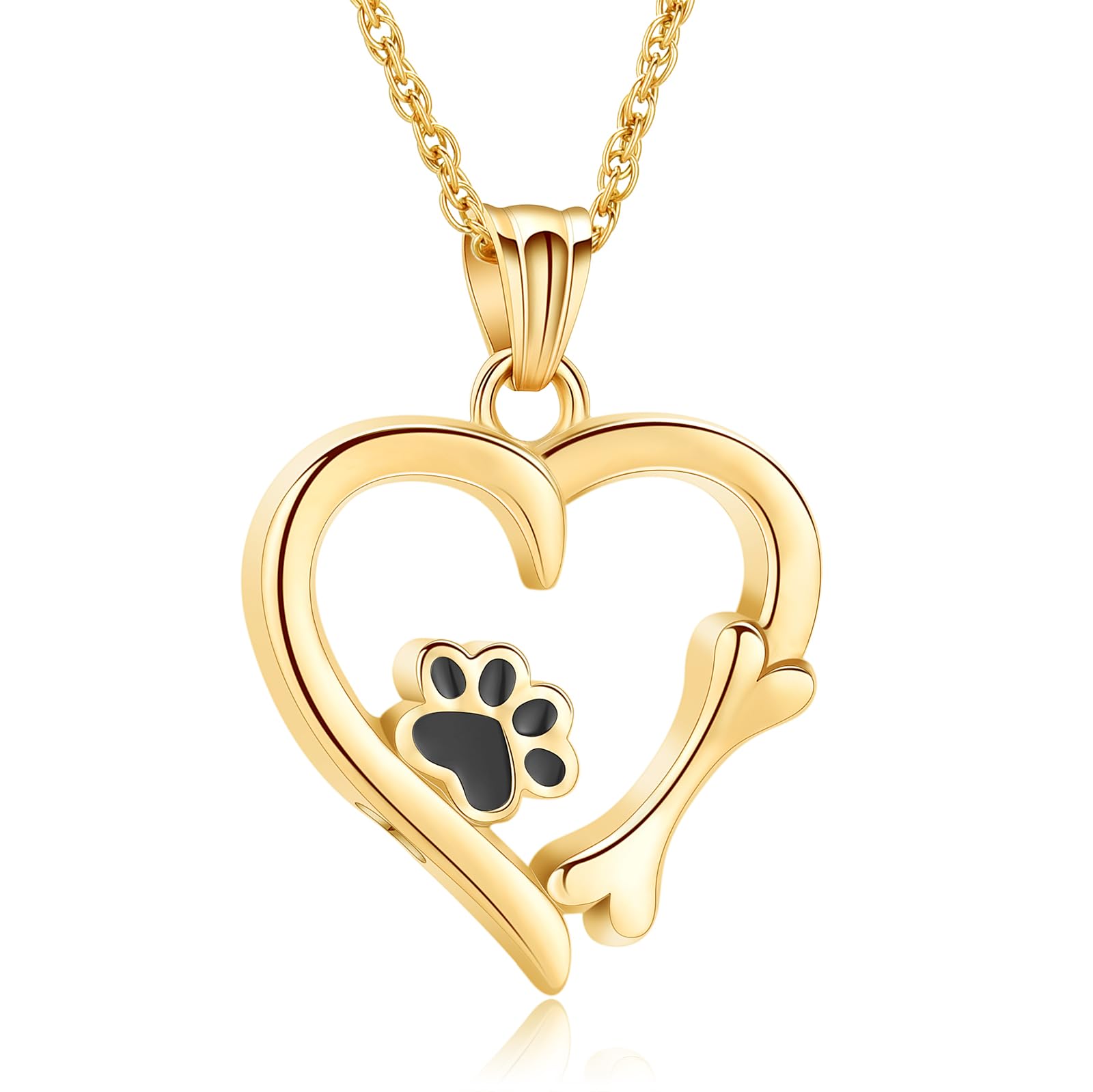 QGJNSGC Paw Print Urn Necklace Heart Locket Necklace for Ashes Dog Cat Charms Pendant Cremation Jewelry Cat Dog Keepsake Memorial Gifts for Women Girls (Gold)