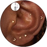 BLUEELM Flat Back Helix Piercing Jewelry, Tiny Threadless Flatback Stud Earrings 20G/18G/16G Titanium Cartilage Star Tragus Earrings Set Hypoallergenic Small Nose Conch Piercing Jewelry
