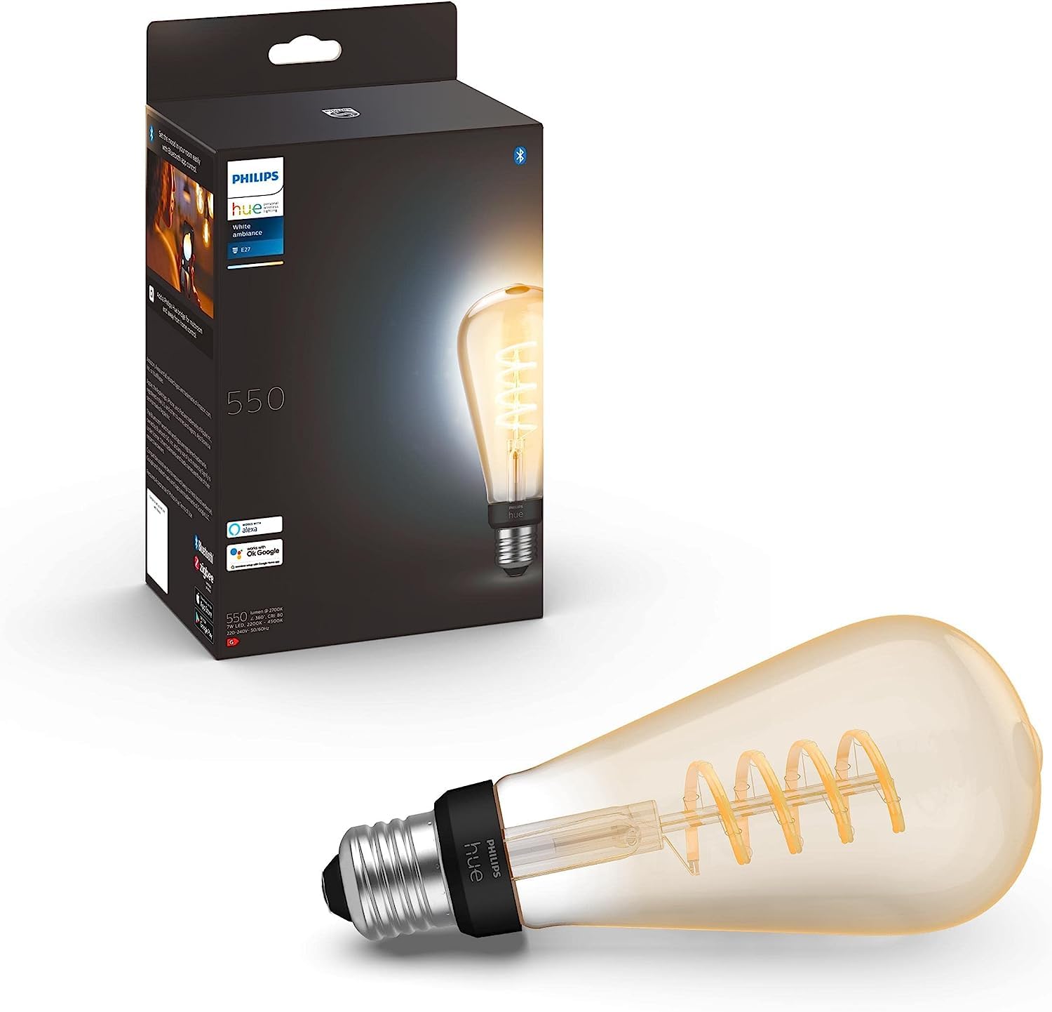 Philips Hue White Ambiance Filament ST72 Giant Smart Light Bulb [E27 Edison Screw] with Bluetooth. Works with Alexa, Google Assistant and Apple Homekit
