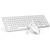 Wireless Keyboard and Mouse Combo - Full Size Slim Thin Wireless Keyboard Mouse with Numeric Keypad 2.4G Stable Connection Adjustable DPI (White & Silver)