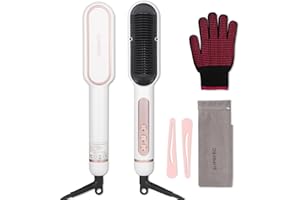 SUPBERC Negative Ionic Hair Straightener Brush with 9 Temp Settings, 30s Fast Heating Hair Straightening Comb with LED Display, Anti-Scald & Auto-Shut Off Hair Brush Straightener for Women (White)
