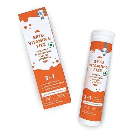 Setu Vitamin C Fizz 1000 Mg Pure Vitamin C Supplement Strengthens Immunity Promotes Anti Aging Great For Gums And Skin Orange Flavour Pure Veg 15 Effervescent Tablets Amazon In Health Personal Care