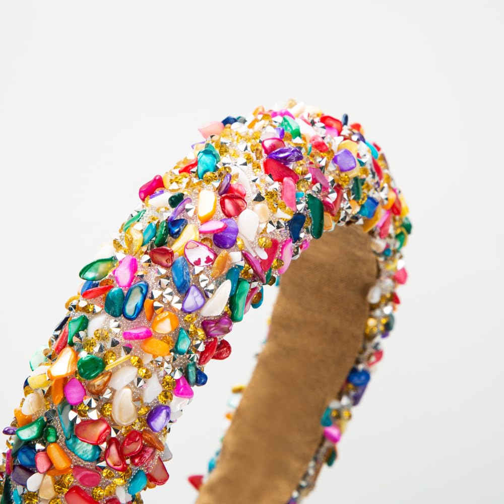 3 Colors Rhinestone Headbands Sparkling Crystal Headwear Glitter Boho Jewelry Headband Wide Hairhoop Fashion Headband Sparkly Faux Crystal Diamond Headpiece for Women Girls (rainbow)