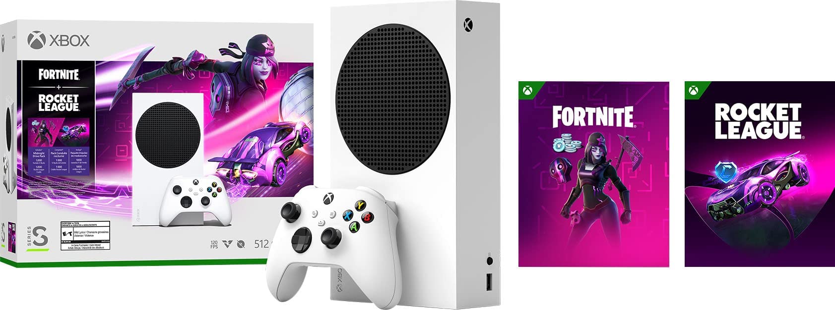 Newest Microsoft Xbox Series S Fortnite & Rocket League 512 GB Bundle with 1 Xbox Controller Midnight Drive Pack
