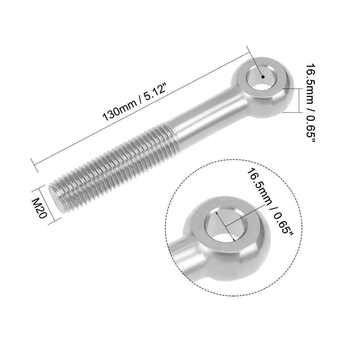 uxcell M12 x 110mm 304 Stainless Steel Machinery Shoulder Lifting Eye Bolt Metric Thread Eyebolts