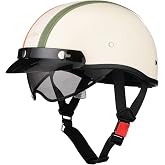 Anelfpon DOT Certified Vintage Motorcycle Half Helmet with Built-in Sun Visor, Open Face Retro Motorcycle Helmets for Motorbike Cruiser Chopper Moped Scooter ATV