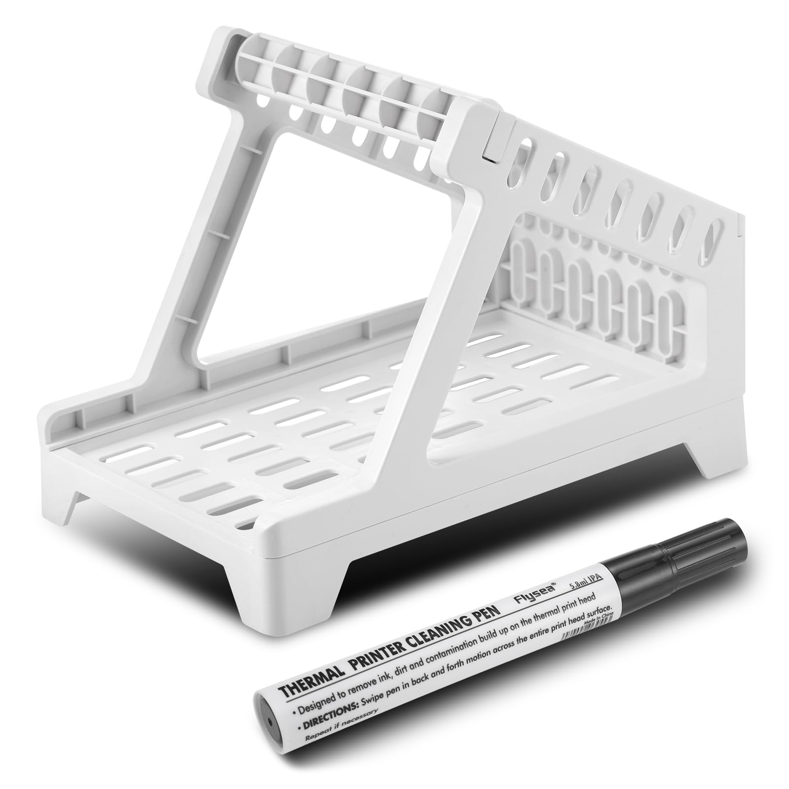 Fentar Label Holder for Thermal Label Roll and Fanfold Labels, Label Dispenser for 6x4 Label, Thermal Label Printer Accessory, with Cleaning Pen, Thermal Label Holder for Desktop Label Printer (White)