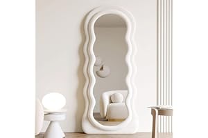 Otlsh Wavy Floor Mirror, 63" x 24" Full Length Mirror with Stand, Flannel, Irregular Wavy Mirror, Wave Pattern, Wavy Standing Mirror, Large Wall Mirror, Freestanding White