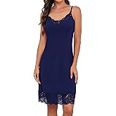 H HIAMIGOS Women’s Satin Slip Dress - Adjustable Lace Cami Nightgown, Midi Length