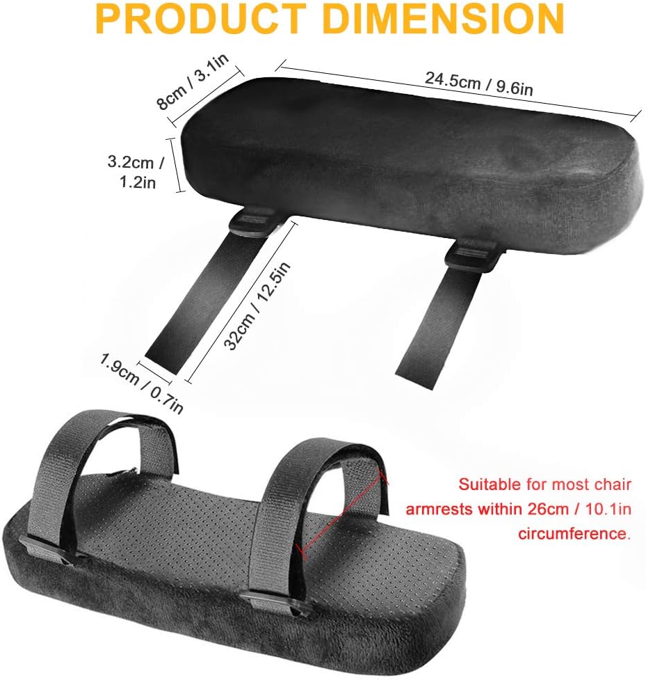 INTSUN Armrest Pad 2Pcs Padded Armrest Cushion Universal Arm Rest Pads with Adjustable Hook & Loop Fastener Elbow Pillow Memory Foam Arm Chair Covers for Office Chair, Wheelchair, Gaming Chair (Black) : Office Products