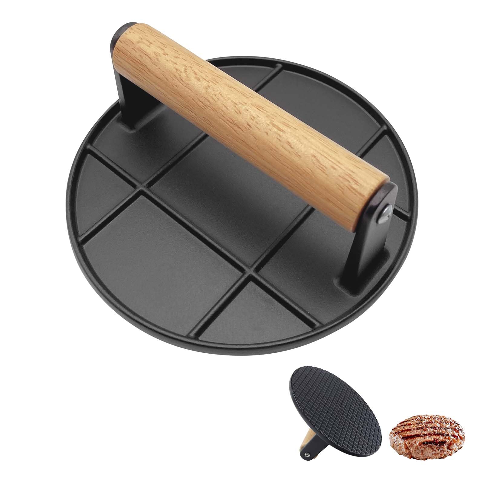Foyucool Smash Burger Press, 16cm Round Burger Press, Heat Resistant Wooden Handle, No sticker Burger Smasher for BBQ Flat Top Griddle Grill Cooking, Black