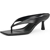 ARICOO Kitten Heels for Women Flip Flop Thong Heel Square Open Toe Low Heel Slip On Slides for Daily Party Summer Dressy Sandals