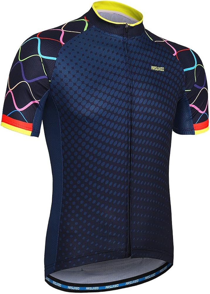 ARSUXEO Men's Cycling Jersey Short Sleeves Mountain Bike Shirt MTB Top Zipper Pockets Reflective : Clothing