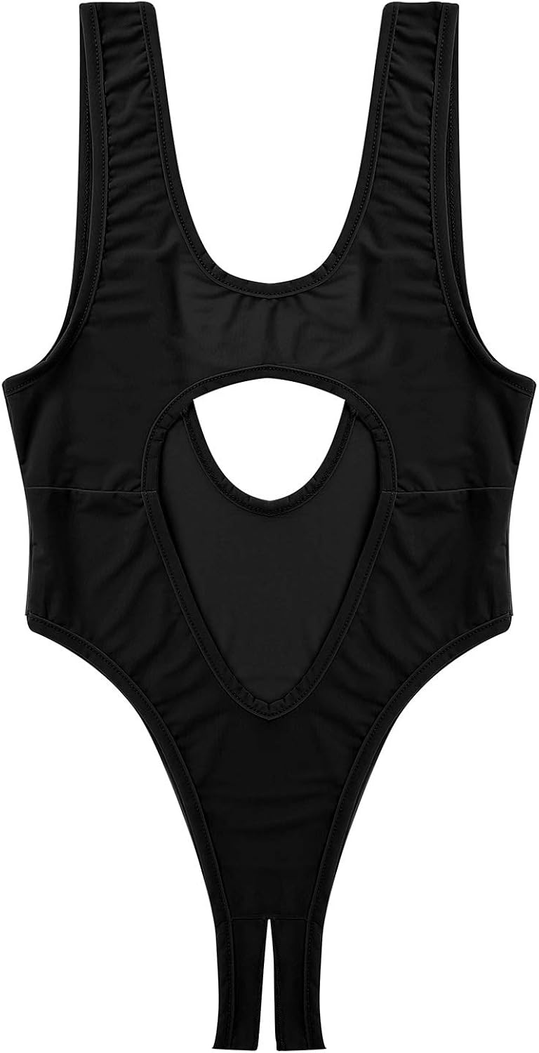 YiZYiF Womens Adult High Cut Thong Bikini Bodysuit Nightwear One Piece Monokini Swimsuit Black