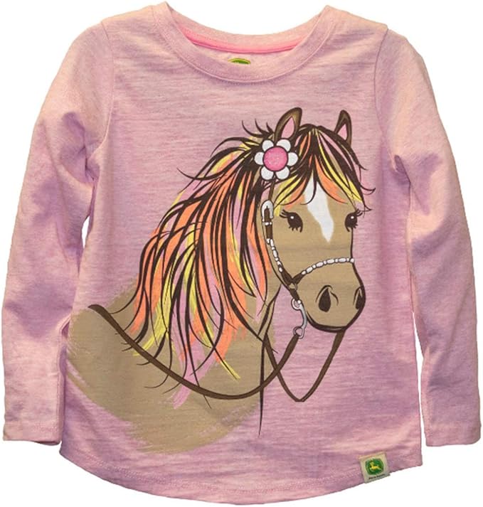 John Deere Toddler Girl Pink Horse Pony Long Sleeve TShirt