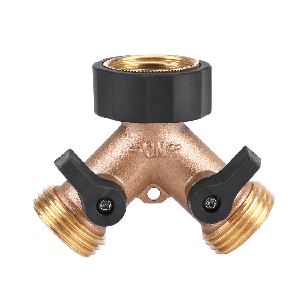 Yosoo Thread 3/4 Y Shape 2 Way Heavy Duty Brass Garden Hose Connector Tap Splitter Hose Adapter Gooseneck Water Tap Garden Hose Shut Off Valve Connector for Lawn And Garden(American Standard 3/4)