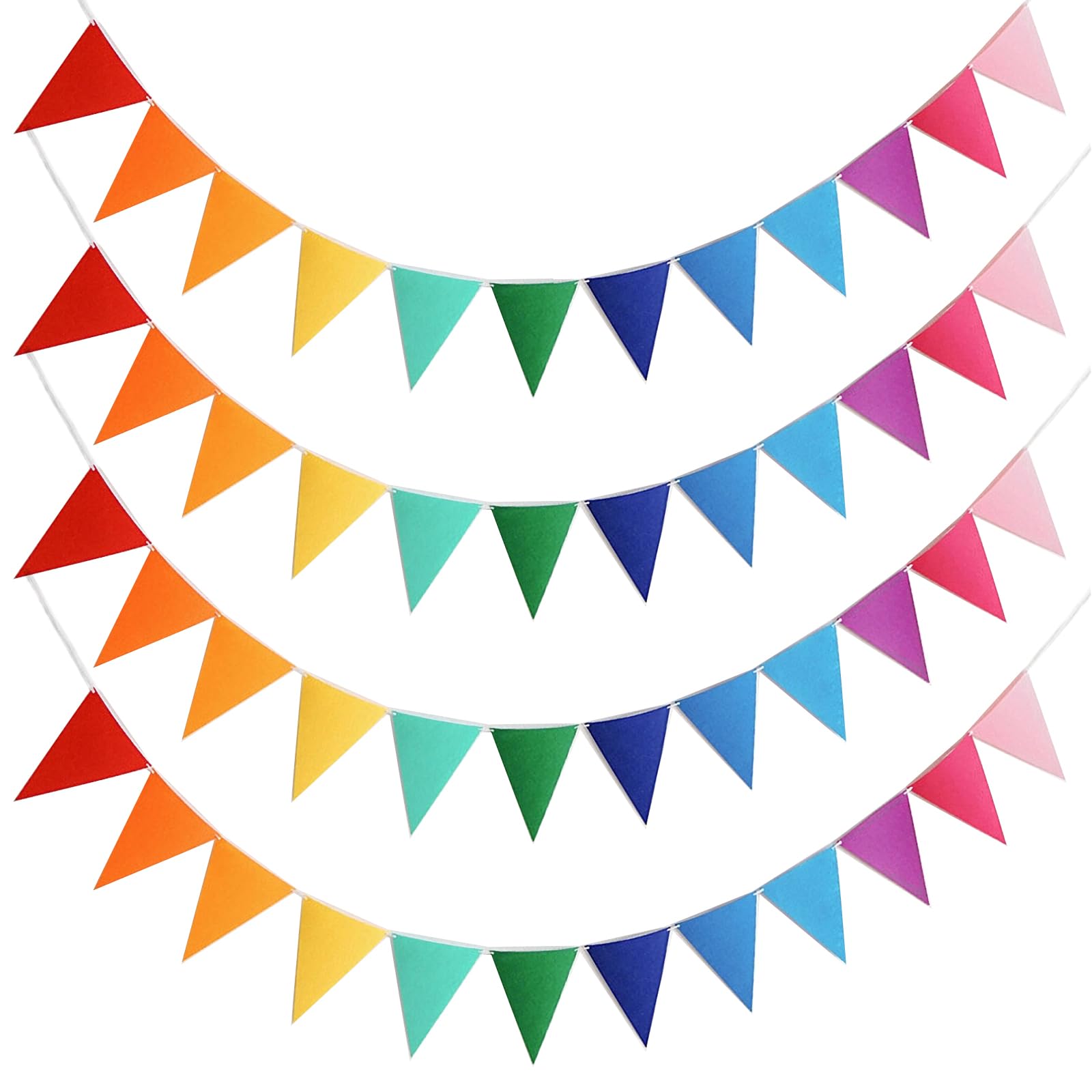 Photo 1 of Eoopoon 4Pack 48PCS Colorful Pennant Banner Flags with 8.2ft Ribbon, Rainbow Felt Bunting Triangle Flags Party Decor for Birthday, Baby Shower, Nursery, Playroom, Wedding, Garden, Photo Backdrop