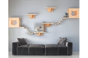 DARE TOBE Cat Wall Shelves, Cat Wall Furniture Set, Cat Shelves and Perches for Wall, Cat Climbing Shelf Playground Set, Cat Scratching Post with Ladder, Cat Condo House for Indoor Wall Mounted