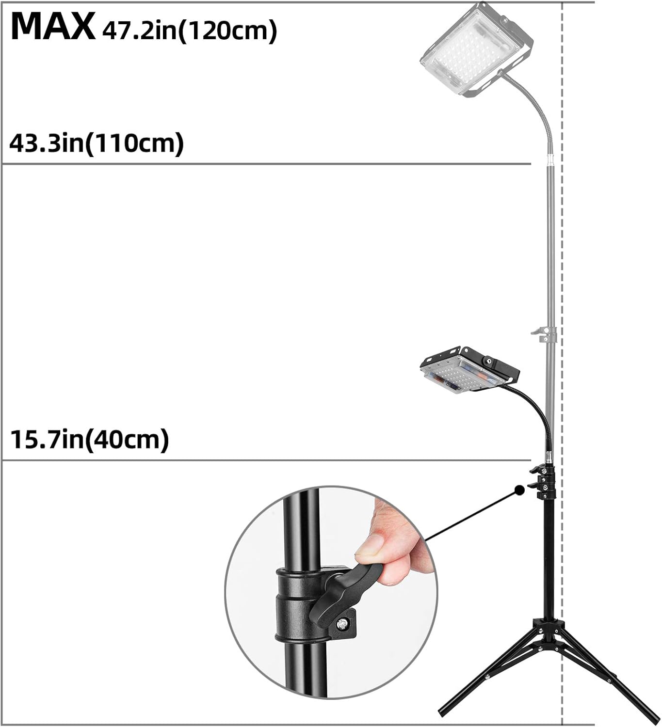 Grow Light with Stand, LBW Full Spectrum 150W LED Floor Plant Light for Indoor Plants, with On/Off Switch, Flexible Gooseneck, Adjustable Tripod Stand 15-47 inches: Home Improvement