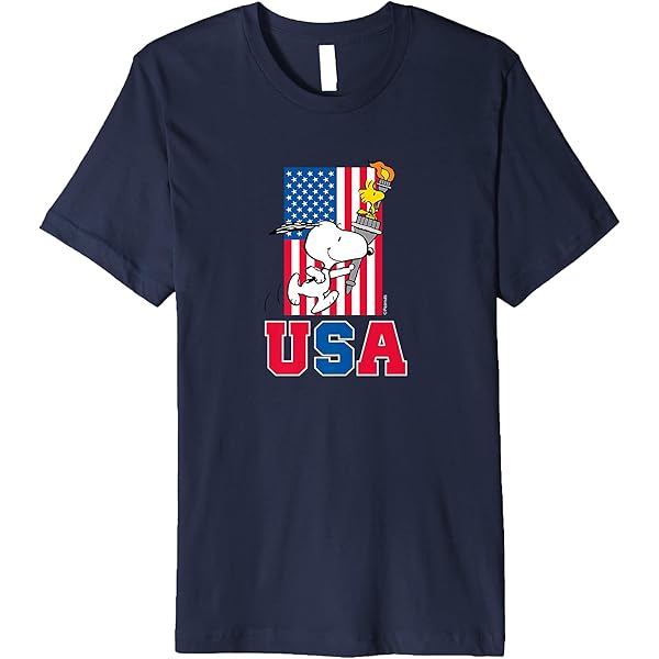 Amazon.com: Peanuts - Snoopy & Woodstock USA Flag T-Shirt