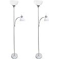 Simple Designs LF2000-SLV-2PK Floor Lamp with Reading Light 2 Pack, Silver