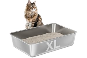 EGMEHOAD Stainless Steel Cat Litter Box,XL Metal Litter Boxes for Big Cats, Metal Pet Toilet Easy to Clean,High Sided Litters Box for Adult Big Cats,Non Stick, No Smell,23.6"x15.8"x6"