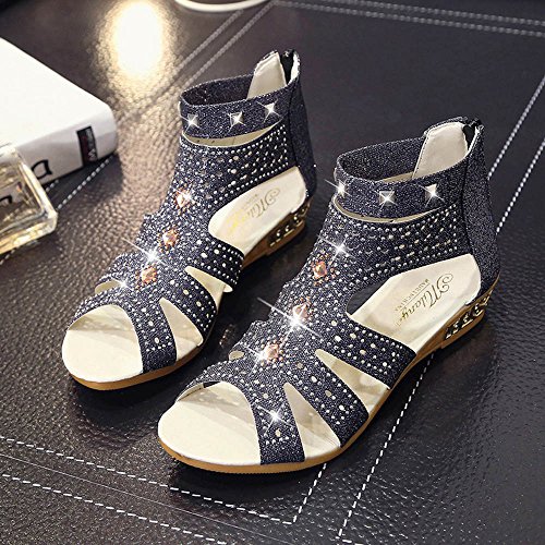 image for Huitian23 Women's Cu Out Platform Wedge Sandals Ankle Strap Suede Fish