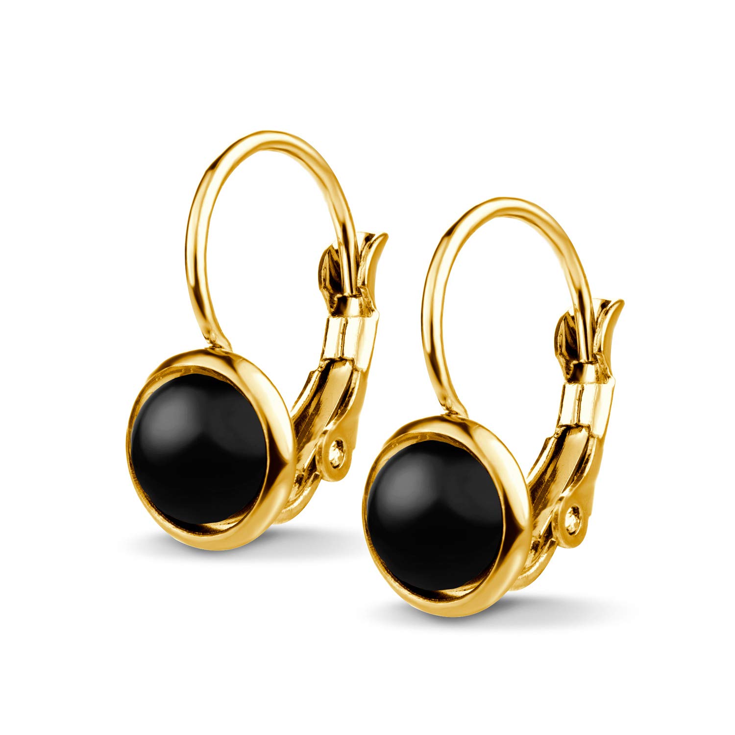 555Jewelry Womens Stainless Steel Stone Marble Round Circle Vintage Genuine Delicate Cut Classic Leverback Findings Finish Fashion Accessories Jewelry Earring, Yellow Gold & Black