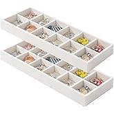 2Pcs Desk Drawer Storage Tray, Nightstand Organizer Tray, Necklace Bracelet Ring Earring Jewelry Display Tray, Grid Table Organizer Holder Tray for Sunglass, Phone, Watch, Perfume (12 grid)/Beige