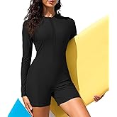 Zando UPF 50+ Rash Guard Long Sleeve Swimsuits for Women - Swimming Suit with Front Zipper Boyleg 1 Piece Wetsuit for Surfing