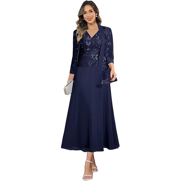 Amazon.com: ModeC Women's Chiffon Lace Long Mother of The Bride Dress with  Jacket Plus Size 18W Navy Blue : Clothing, Shoes & Jewelry