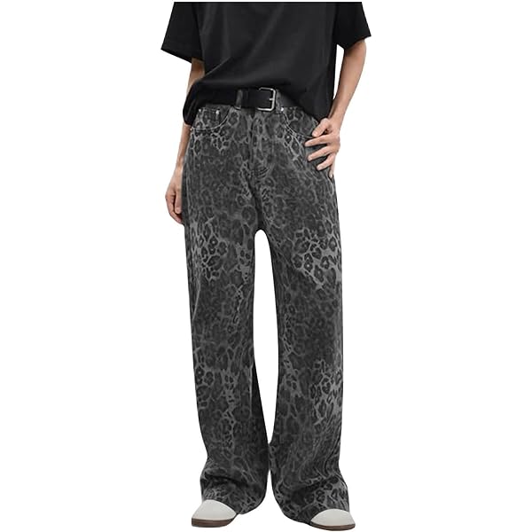 Bakgeerle Womens Leopard Jeans Baggy Low Rise Denim Pants with