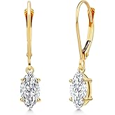Gem Stone King 14K Yellow Gold Gemstone Birthstone Leverback Dangle Earrings for Women | Marquise 8X4MM | Gold Jewelry for Her Mom Wife